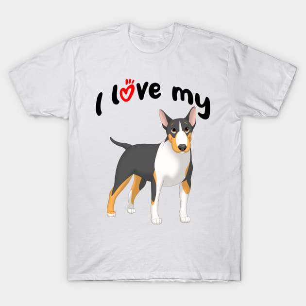 I Love My Black, Tan & White Bull Terrier Dog T-Shirt by millersye